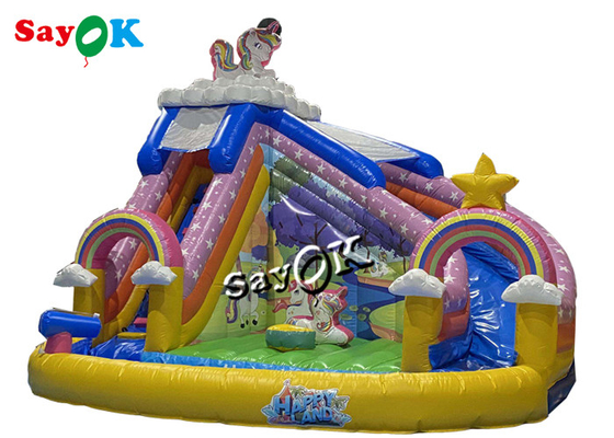 Slide Rumah Bouncing Tiup Bertema Unicorn Dengan Kolam Bola Lubang