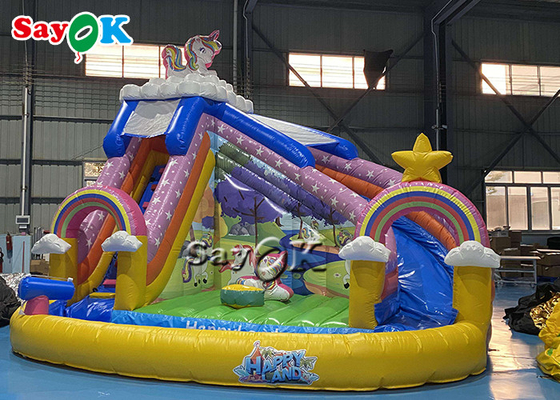 Slide Rumah Bouncing Tiup Bertema Unicorn Dengan Kolam Bola Lubang