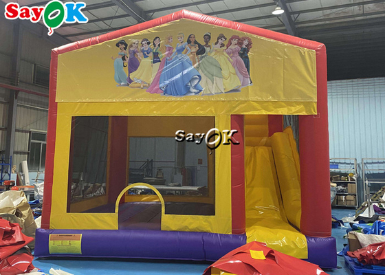 Pretty Princess Print Girl Inflatable Bounce House Slide Dengan Ball Pit Pool