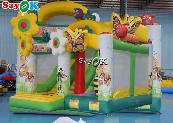 Rumah Trampolin Bounce Inflatable Bertema Cetak Serangga dengan Slide