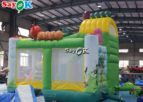 Rumah Trampolin Bounce Inflatable Bertema Cetak Serangga dengan Slide