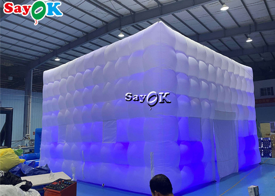 Outdoor PVC Coated Giant LED Cube Inflatable Air Tent Dengan Blower Ukuran Kustom