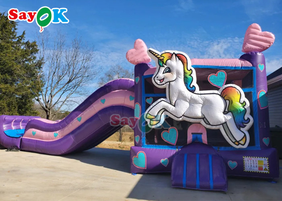 Kastil Goyang Dengan Perosotan Inflatable Unicorn Rumah Bouncing Jumper Perosotan Persewaan Pesta Unicorn Kid Zone Wet Dry Combo