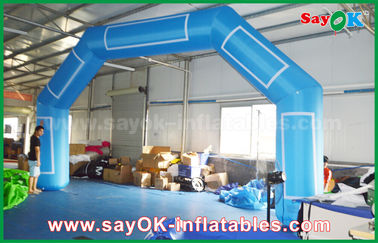 Inflatable Rainbow Arch Disesuaikan Biru Inflatable Arch Velcro Cetak Acara Garis Finish Tiup