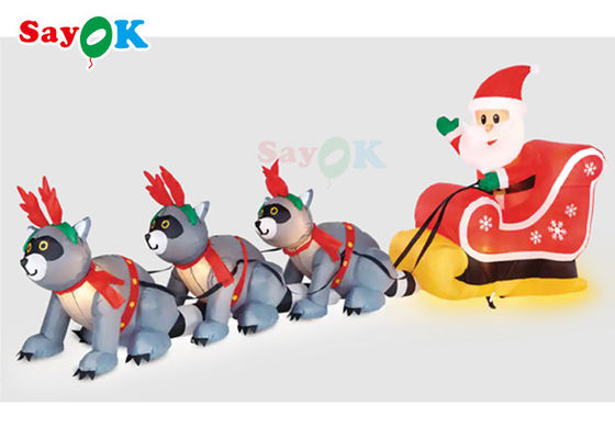 Raksasa Natal Inflatable Xmas Dekorasi Tiga Rakun Menarik Santa Claus Untuk Memberikan Hadiah