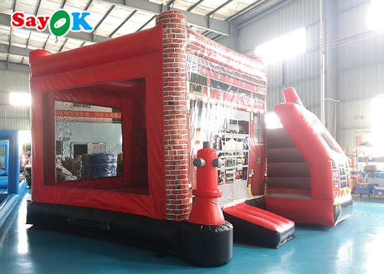 Fire Truck Bertema Inflatable Bouncing Castle Untuk Taman Hiburan Anak