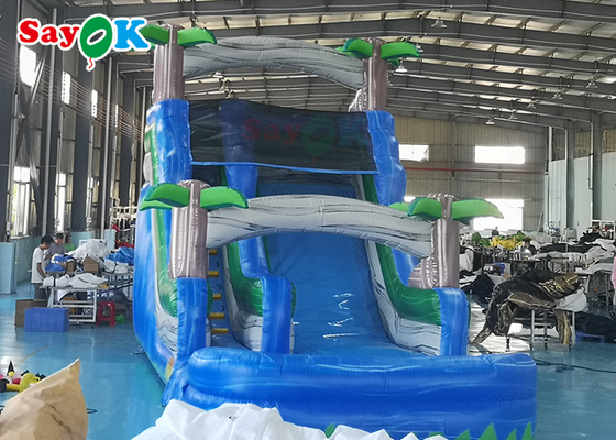 Taman Slide Air Inflatable Menarik Waterproof Commercial Inflatable Slide Tema Pohon Kelapa