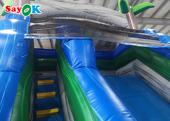 Taman Slide Air Inflatable Menarik Waterproof Commercial Inflatable Slide Tema Pohon Kelapa