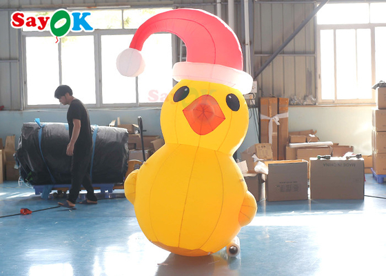 Bebek Natal Tiup Kuning 2m Dengan Dekorasi Halaman Topi