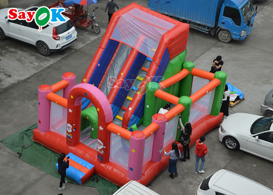 Fire Retardant Tarpaulin Inflatable Jumping Bounce House Bounce Castle Untuk Pusat Bermain
