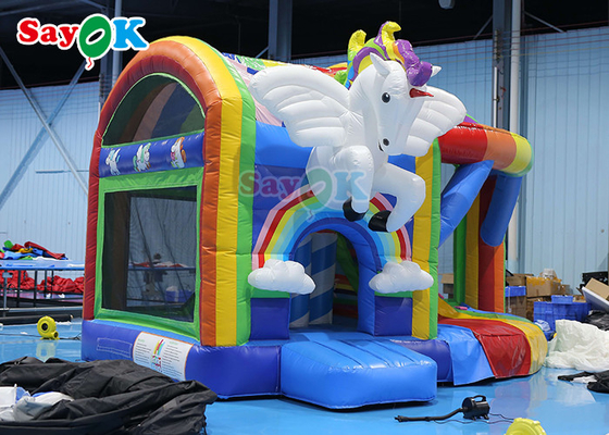 Komersial Outdoor Indoor Inflatable Bounce Slide Raksasa Inflatable Unicorn Castle