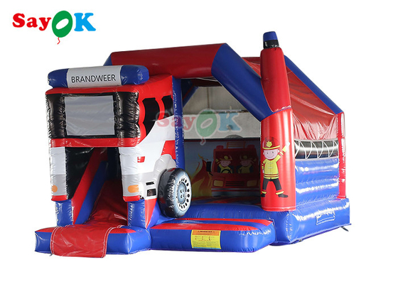 Komersial Inflatable Bouncy Castle Fire Truck Rumah Bouncing Tiup Dengan Slide