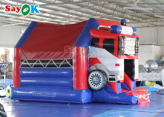 Komersial Inflatable Bouncy Castle Fire Truck Rumah Bouncing Tiup Dengan Slide
