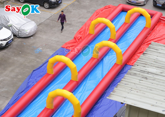 Outdoor Inflatable Slide Menarik Hiburan 20m Giant Inflatable Water Slide Untuk Taman Hiburan