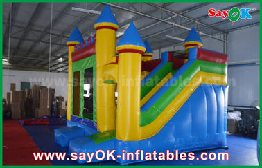 Anak-anak Biru / Kuning Komersial Inflatable Bounce House Dengan Slide 3 Tahun Garansi