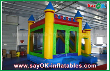 Anak-anak Biru / Kuning Komersial Inflatable Bounce House Dengan Slide 3 Tahun Garansi