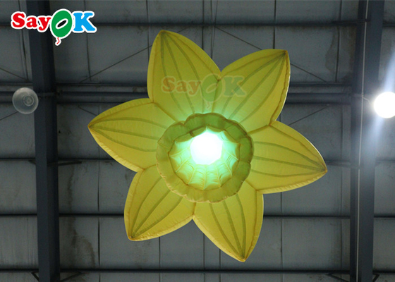 Kuning 1.0m Dekorasi Pencahayaan Tiup Menggantung Bunga Mawar Dengan LED