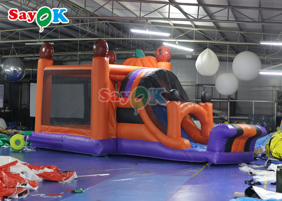 Pumpkin Halloween Inflatable Bounce Castle Dengan Slide Inflatable Combos Untuk Pesta