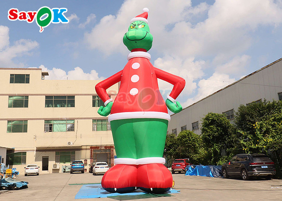Hijau dan Merah 32.8FT Tinggi Inflatable Airblown Grinch Dengan Hat Yard Dekorasi