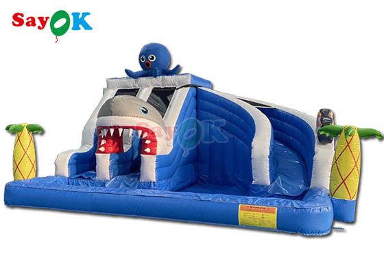 Taman Hiburan Slide Inflatable Dengan Kolam 19.7ft Raksasa Slide Air Hiu Inflatable Untuk Anak-anak