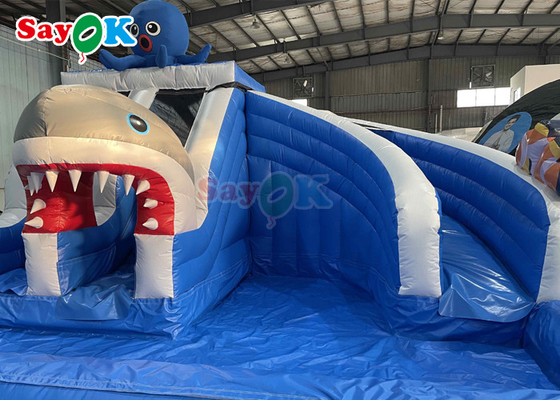 Hiu tema Commercial Inflatable Air Bouncer Castle Dengan Slide Kering