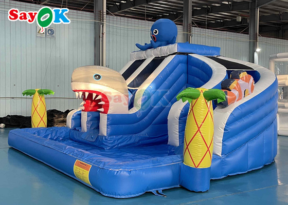 Hiu tema Commercial Inflatable Air Bouncer Castle Dengan Slide Kering