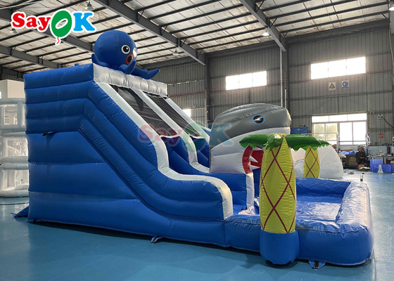 Taman Hiburan Slide Inflatable Dengan Kolam 19.7ft Raksasa Slide Air Hiu Inflatable Untuk Anak-anak