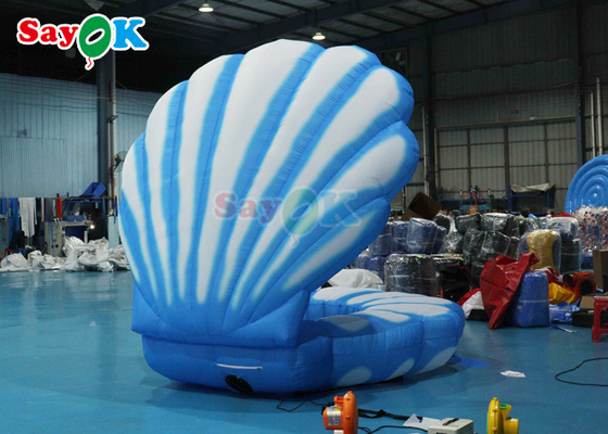 Blue and White Sea Giant Inflatable Clam Shell Dekorasi panggung dengan LED