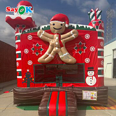 Desain 3D Gratis 0.55mm PVC Tarpaulin Natal Inflatable Bouncing Castle Gingerbread Bounce House dengan Blower