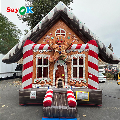 Desain 3D Gratis 0.55mm PVC Tarpaulin Natal Inflatable Bouncing Castle Gingerbread Bounce House dengan Blower