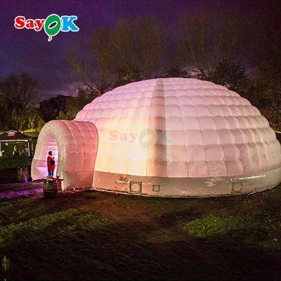 Waterproof Oxford Kain warna-warni LED Lampu luar Dome Inflatable Igloo Tent dengan Blower