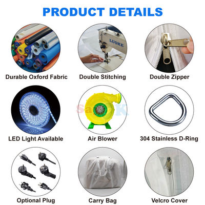 Waterproof Oxford Kain warna-warni LED Lampu luar Dome Inflatable Igloo Tent dengan Blower