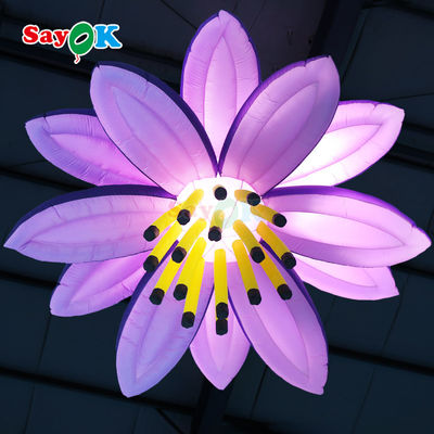 Giant LED Lighting Hanging Flowers Ungu Bunga Lotus Inflatable Untuk Dekorasi Klub Pernikahan