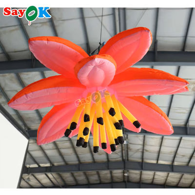 Custom Purple Giant Hanging Lotus Flower Inflatable LED Light Flowers Untuk Dekorasi Acara Iklan