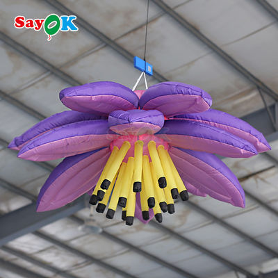 Custom Purple Giant Hanging Lotus Flower Inflatable LED Light Flowers Untuk Dekorasi Acara Iklan