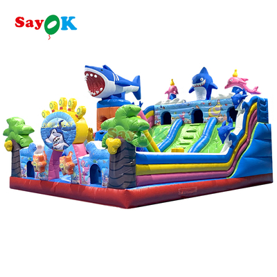 Giant Seaworld Rumah Bouncing Inflatable Combo Taman bermain anak-anak Kastil Bouncing Inflatable dengan Slide Climbing