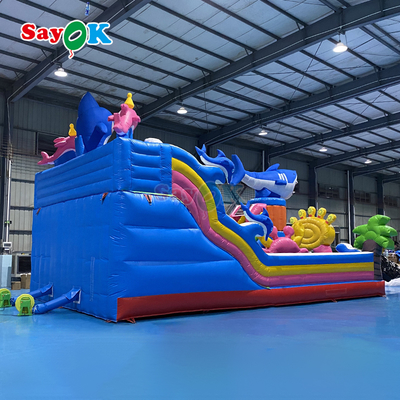Giant Seaworld Rumah Bouncing Inflatable Combo Taman bermain anak-anak Kastil Bouncing Inflatable dengan Slide Climbing