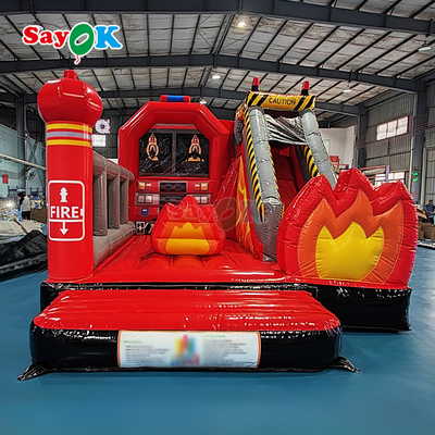 Stasiun Pemadam Kebakaran Kastil Inflatable yang disesuaikan Pengunci Truk Pemadam Kebakaran Inflatable dengan Slide