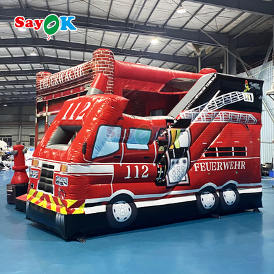 Stasiun Pemadam Kebakaran Kastil Inflatable yang disesuaikan Pengunci Truk Pemadam Kebakaran Inflatable dengan Slide