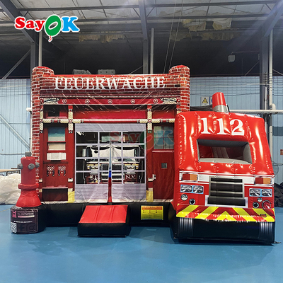 Stasiun Pemadam Kebakaran Kastil Inflatable yang disesuaikan Pengunci Truk Pemadam Kebakaran Inflatable dengan Slide