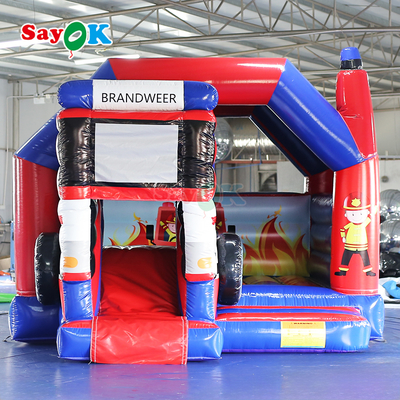 Sayok Brandweer bertema Slide Bounce House Combo Fire Truck Inflatable Bouncy Castle untuk Anak-anak