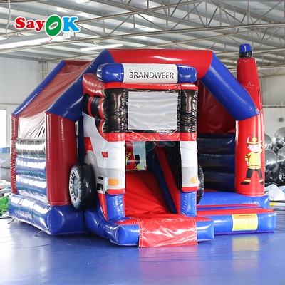 Sayok Brandweer bertema Slide Bounce House Combo Fire Truck Inflatable Bouncy Castle untuk Anak-anak
