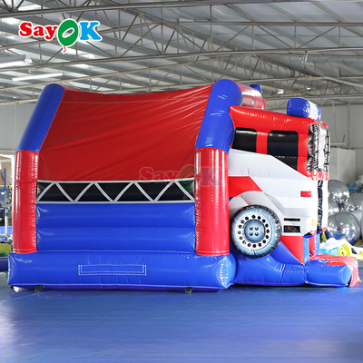 Sayok Brandweer bertema Slide Bounce House Combo Fire Truck Inflatable Bouncy Castle untuk Anak-anak