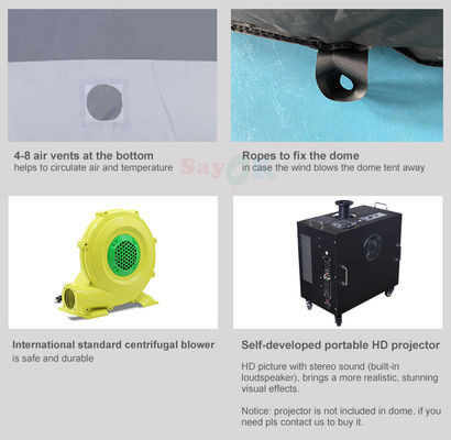 Kubah Planetarium Tiup Tahan Api Pemadaman 100% dengan Desain 3D Gratis dan Pencetakan Kustom