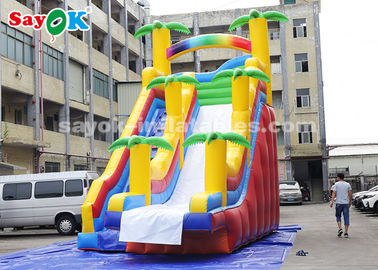Commercial Inflatable Slide 8*4*7m PVC Coconut Tree Inflatable Bouncer Slide dengan Dua Air Blower untuk Anak-anak