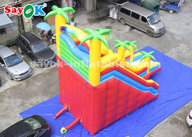 Commercial Inflatable Slide 8*4*7m PVC Coconut Tree Inflatable Bouncer Slide dengan Dua Air Blower untuk Anak-anak