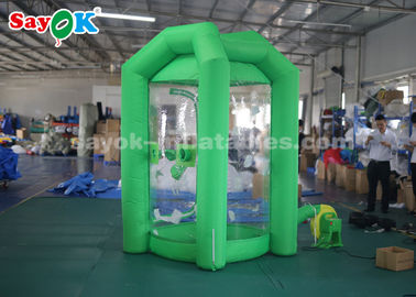 Green Cube Inflatable Money Machine Booth Dengan Satu Air Blower Untuk Promosi