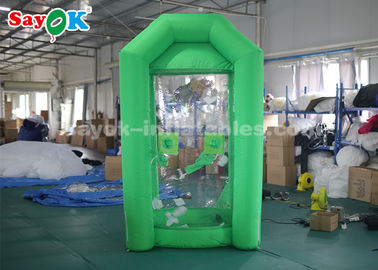 Green Cube Inflatable Money Machine Booth Dengan Satu Air Blower Untuk Promosi