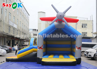 Slide Bouncer Inflatable 0.4mm PVC Tarpaulin Bouncer Jump dan Slide Inflatable dengan Pesawat untuk Anak-anak
