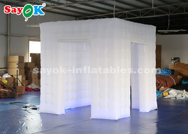 Tenda Pesta Tiup Portable 3 Pintu LED Inflatable Cube Photo Booth Dengan 17 Warna Lampu Berubah